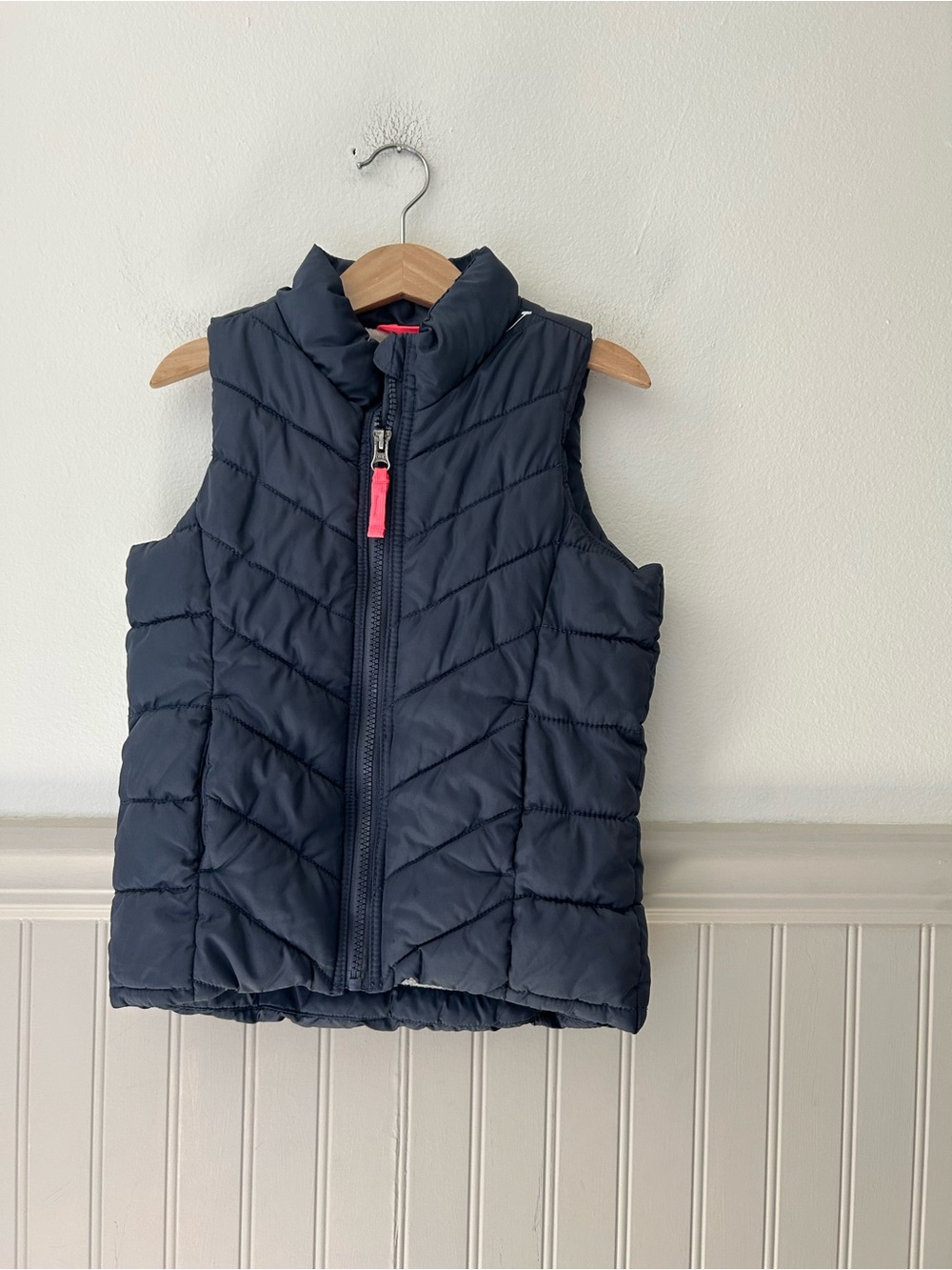 Old Navy Navy Puffer Vest with Pink Zipper Accent
